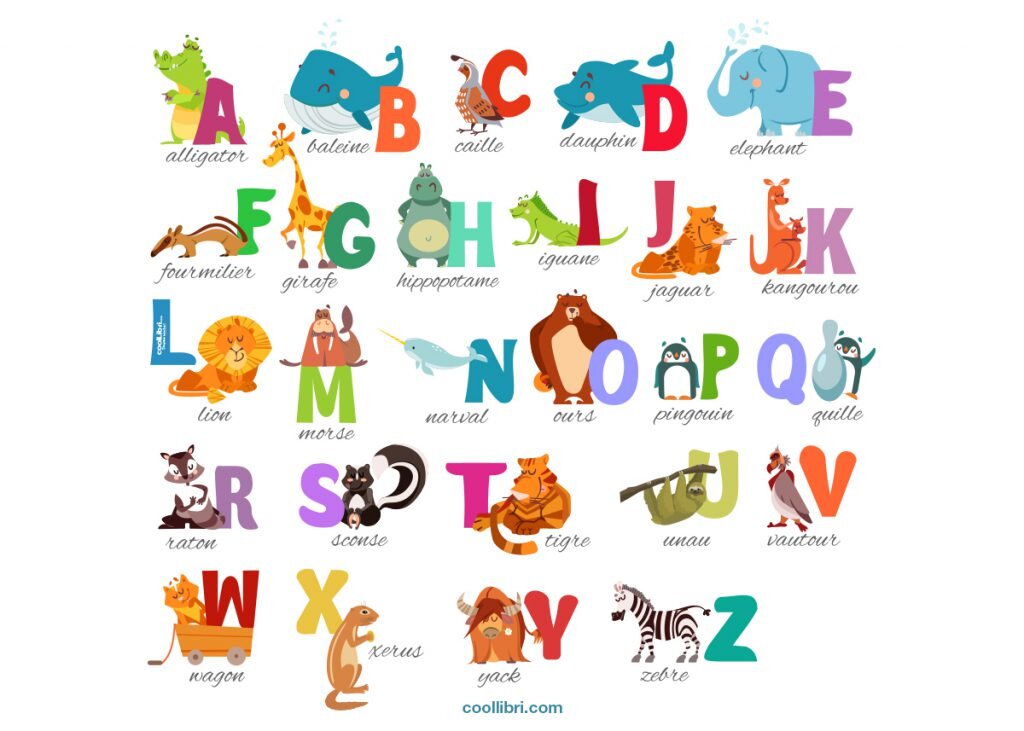 alphabet coloré avec des animaux